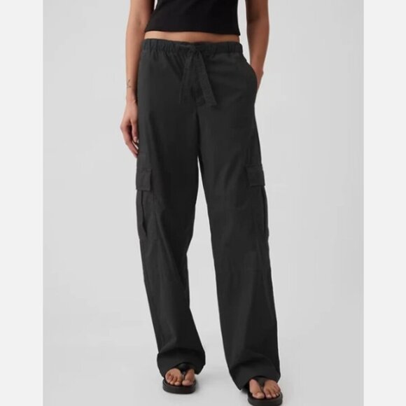 GAP Soft Fine Twill Cargo Easy Pants Belted Drawstring Ankle Black sz Medium $90 - Picture 2 of 10